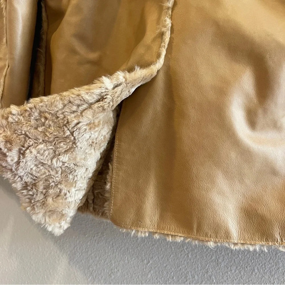 Kenneth Cole Reaction Tan Leather Jacket with Faux Fur Trim - Picture 13 of 15